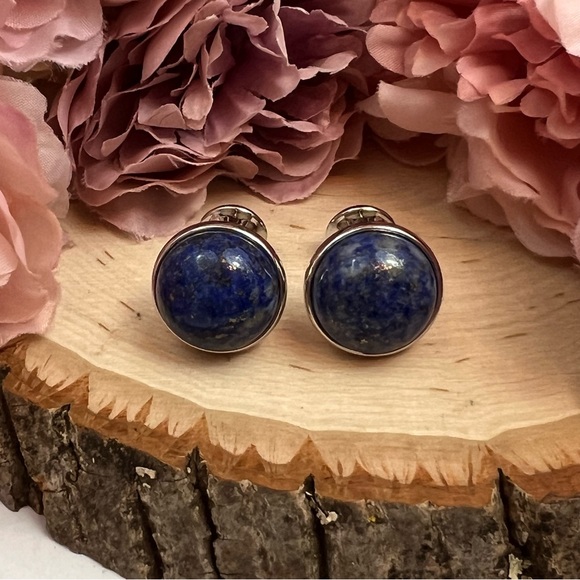 Elegant Round Blue Lapis Lazuli Cufflinks - Picture 5 of 17
